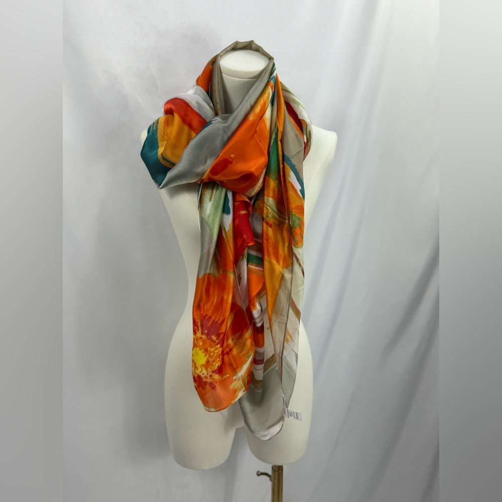 Kollie More Oversized Floral Stripe Scarf Wrap 70x34 Viscose Gray Beach Saron